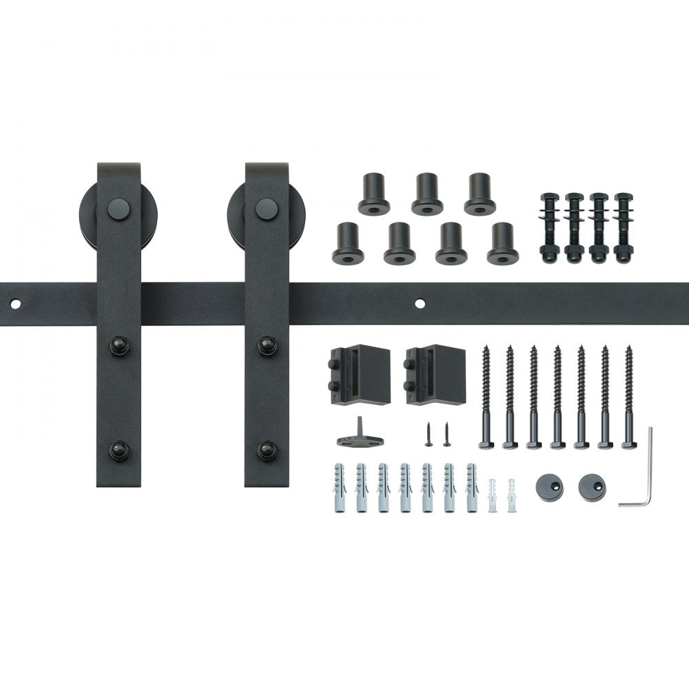 VEVOR 8FT Sliding Barn Door Hardware Kit, 330LBS Loading Heavy Duty Barn Door Track Kit for Single Door, Fit 3.7-4.3FT Wide and 1.3"-1.8" Thick Door Panel, with Smooth & Silent Pulley (J Shape)