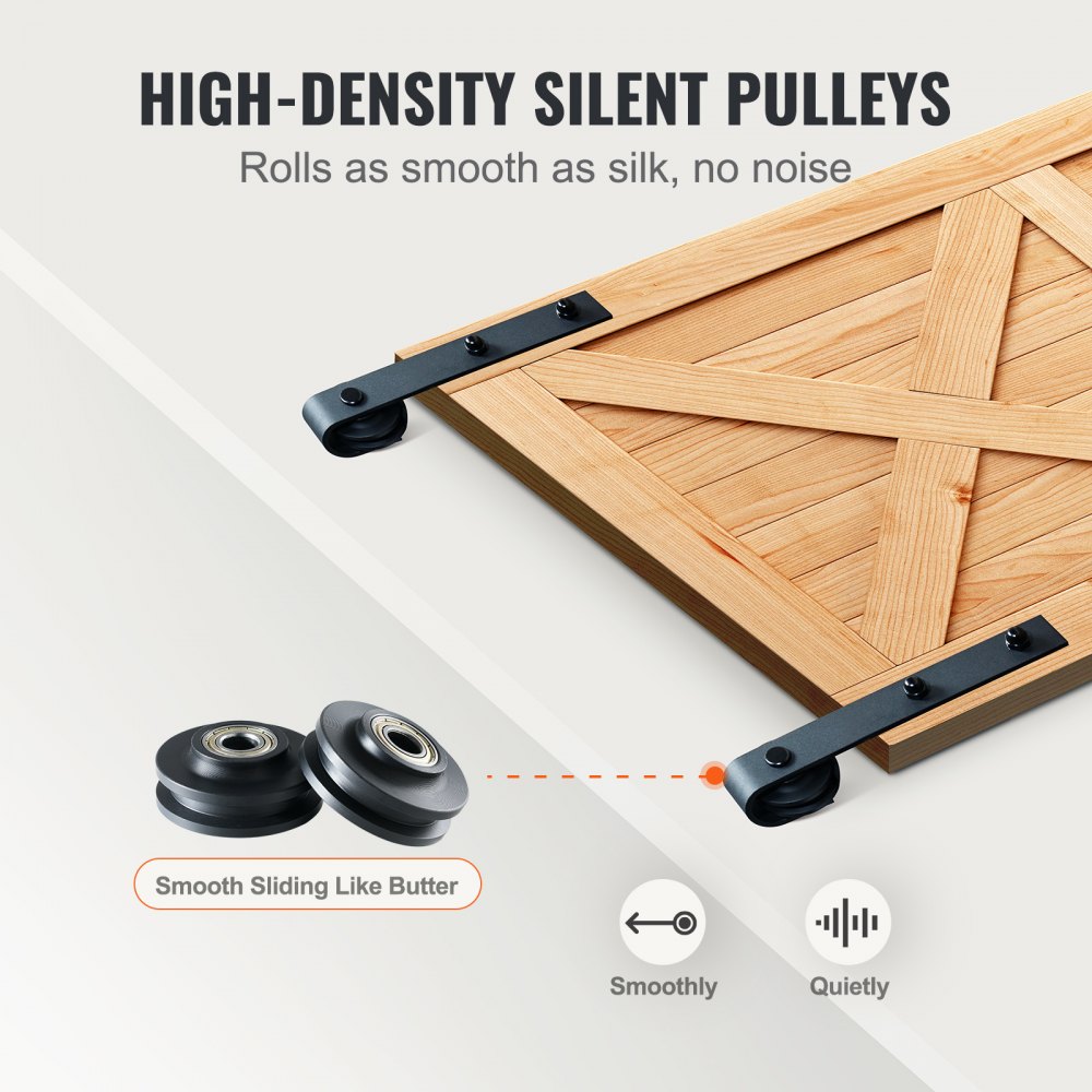 VEVOR 8FT Sliding Barn Door Hardware Kit, 330LBS Heavy Duty Barn Door Track Kit for Double Doors, Fit 3.7-4.3FT Total Wide and 1.3"-1.8" Thick 2 Door Panel, with Smooth & Silent Pulley (J Shape)