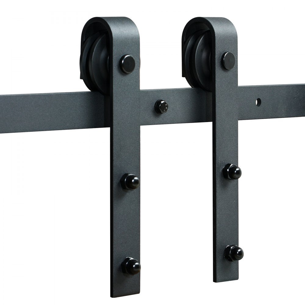 VEVOR 8FT Sliding Barn Door Hardware Kit, 330LBS Heavy Duty Barn Door Track Kit for Double Doors, Fit 3.7-4.3FT Total Wide and 1.3"-1.8" Thick 2 Door Panel, with Smooth & Silent Pulley (J Shape)