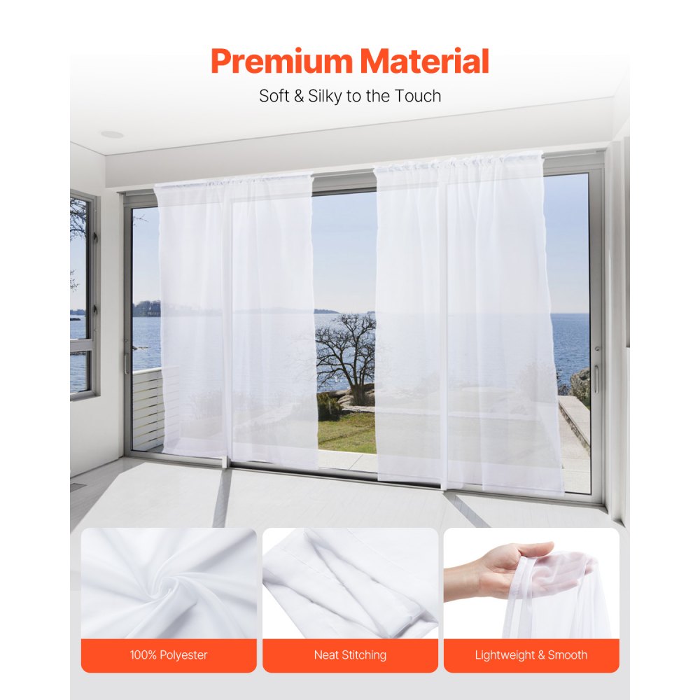 VEVOR Sheer Curtains, 84 inches Long, 2 Panels Set Sheer White Curtains, Each 52" W x 84" L, Dual Rod Pocket Installation, 100% Polyester Window Drapes for Bedroom, Living Room, Balcony, Yard