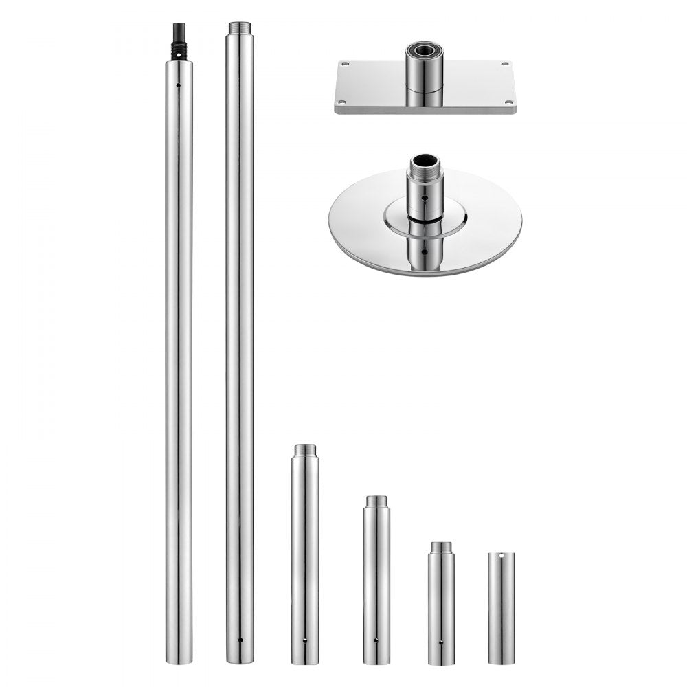 VEVOR Professional Dance Pole, Static/Spinning Dancing Poles, 82-118 in, Fixed-Mount Exercise Dancing Pole for Fitness, Adjustable Height, 45 mm Heavy-Duty Steel Build, 440 lb Capacity, Silver