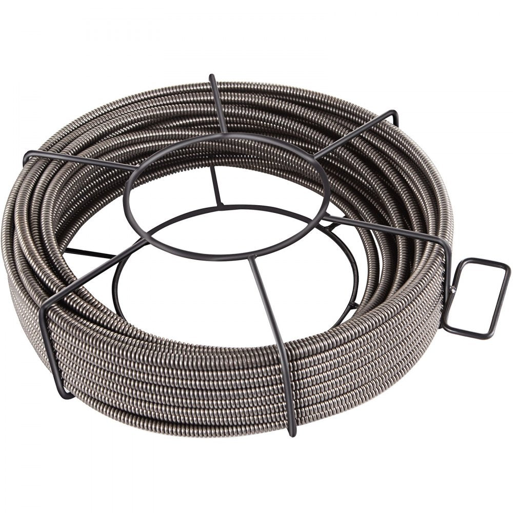 VEVOR Drain Cleaning Cable 100 FT x 3/8 Inch, Solid Core Steel Sewer Cable with 4 Cutter for 2" to 4" Pipes, Sewer Auger Cleaner Cable for Sink, Floor Drain, Toilet
