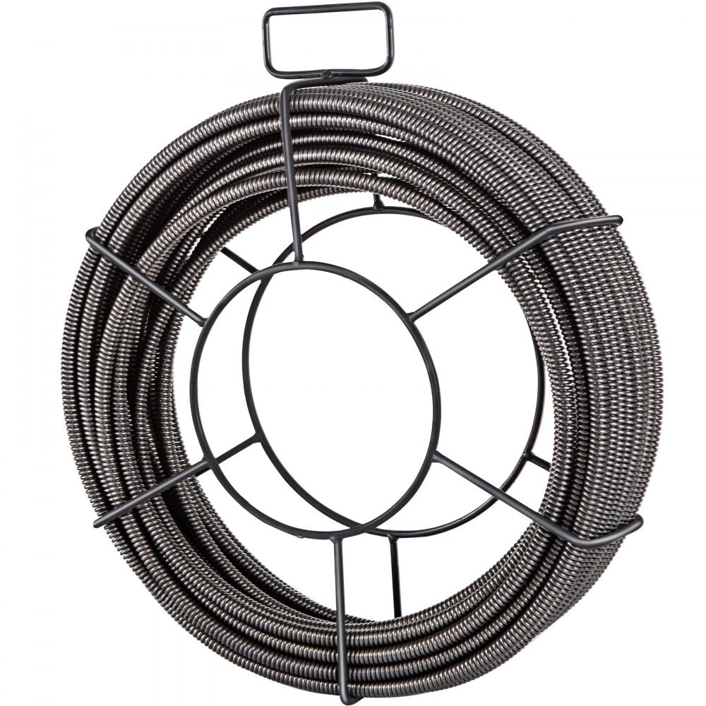 VEVOR Drain Cleaning Cable 100 FT x 3/8 Inch, Solid Core Steel Sewer Cable with 4 Cutter for 2" to 4" Pipes, Sewer Auger Cleaner Cable for Sink, Floor Drain, Toilet