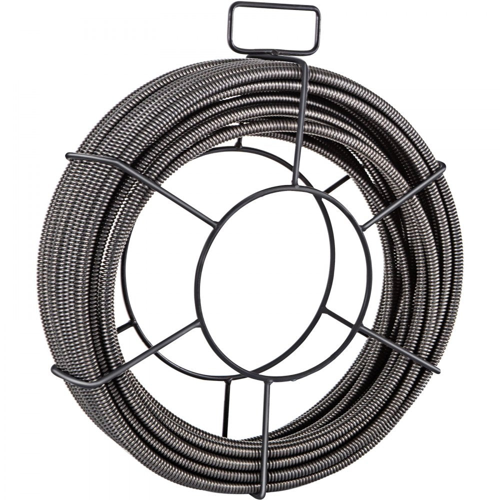 VEVOR Drain Cleaning Cable 100 FT x 3/8 Inch, Solid Core Steel Sewer Cable with 4 Cutter for 2" to 4" Pipes, Sewer Auger Cleaner Cable for Sink, Floor Drain, Toilet
