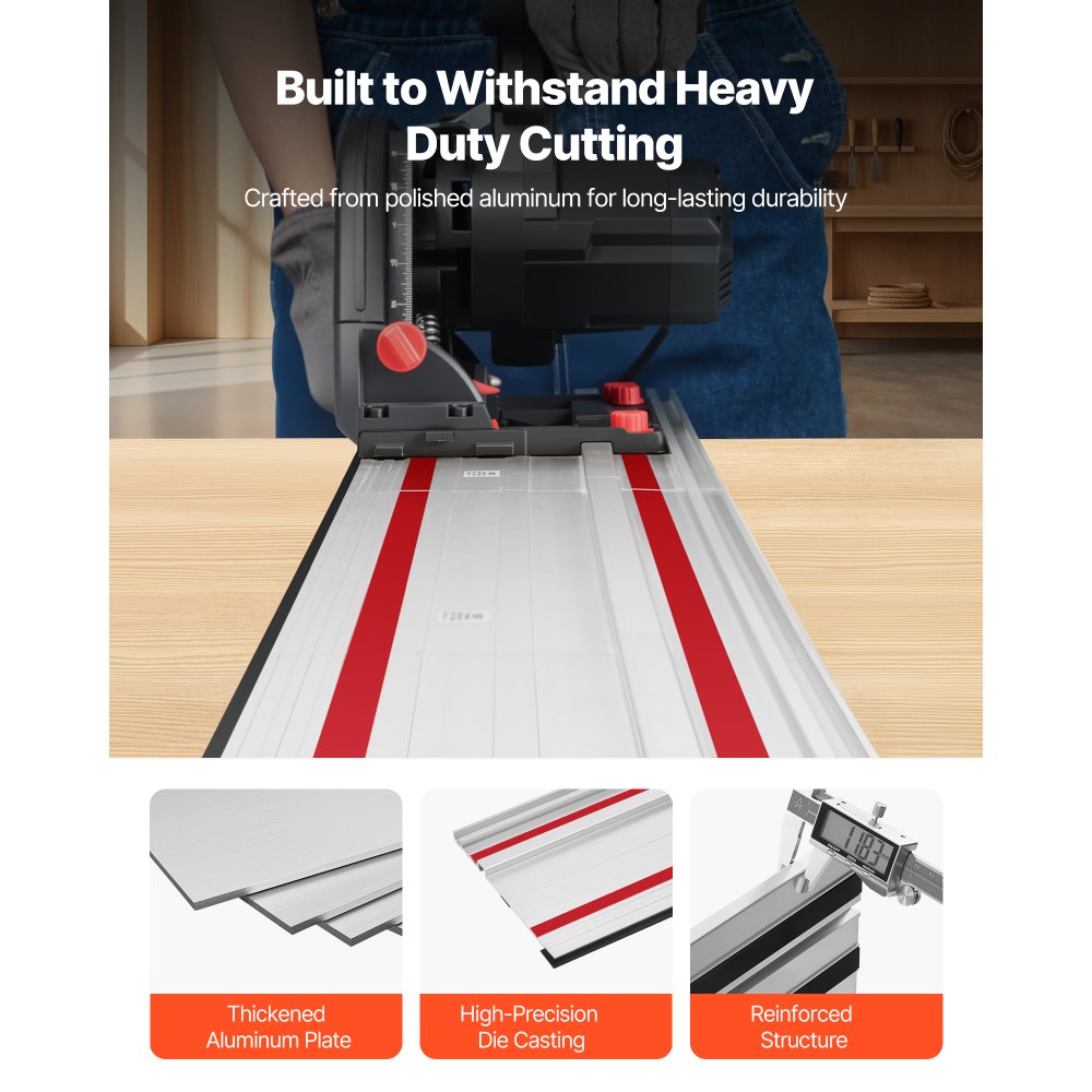 VEVOR Track Saw Guide Rail, 110-Inch Cutting Range, Kit Includes 4 x 27.5 in Aluminum Extruded Guide Rails and 3 Connectors, Compatible with Makita, Festool & WEN Track Saws, for Woodworking Projects