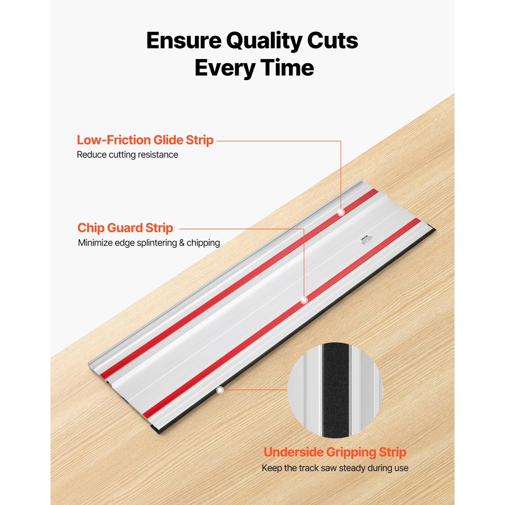 VEVOR Track Saw Guide Rail, 110-Inch Cutting Range, Kit Includes 4 x 27.5 in Aluminum Extruded Guide Rails and 3 Connectors, Compatible with Makita, Festool & WEN Track Saws, for Woodworking Projects