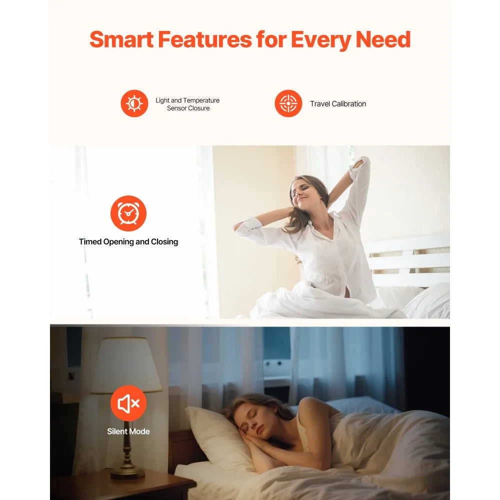 VEVOR Automatic Curtain Opener, APP and Remote Control, Hub Included, Electric Smart Curtain Opener Compatible with Alexa and Google Home, Timed Opening and Closing, Silent Mode, for Roman Rods