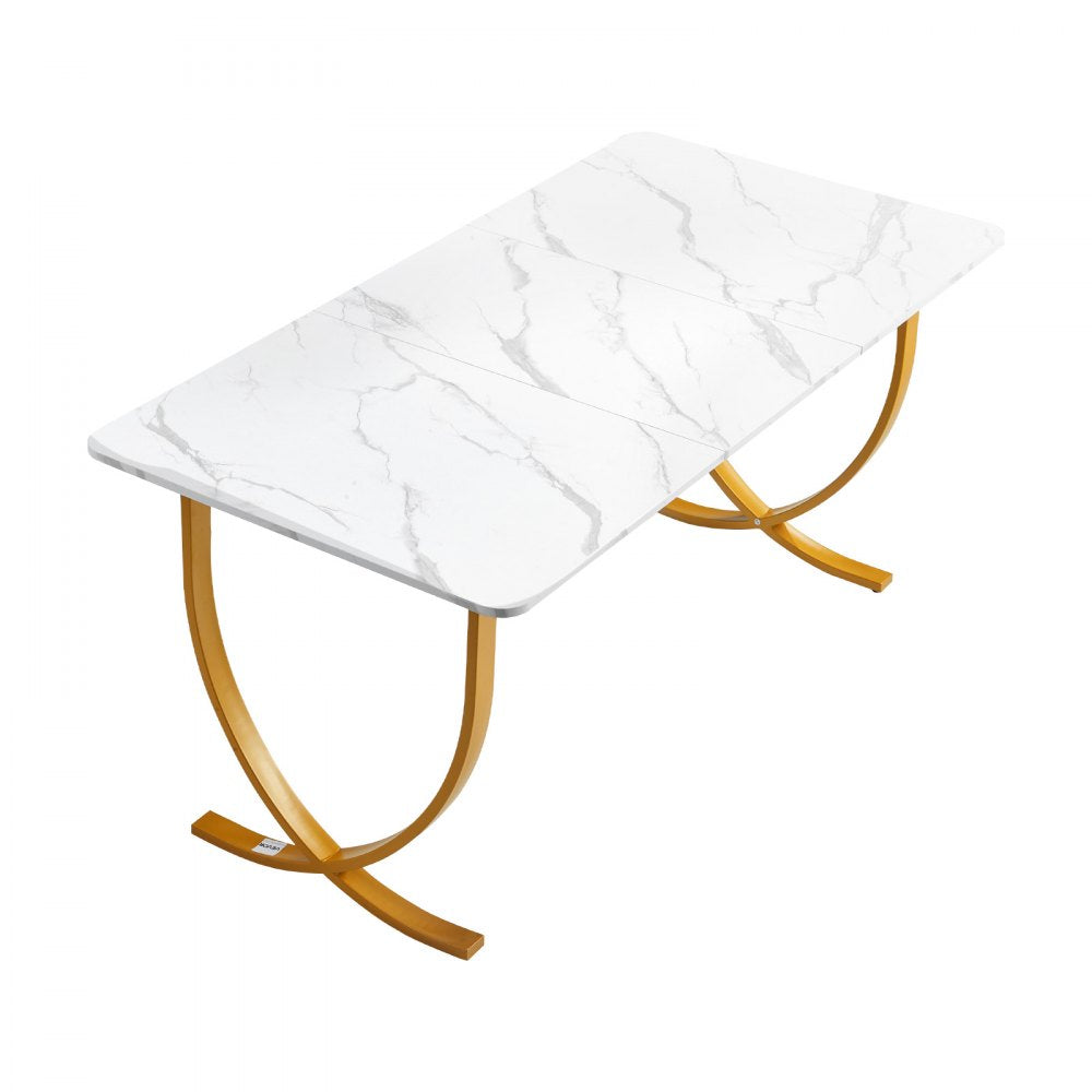 VEVOR Executive Desk, 63" W x 31.5" D Large Office Desk, Modern Computer Table Conference Meeting Room Table, Business Furniture Enlarged Desktop for Home Office, White and Gold