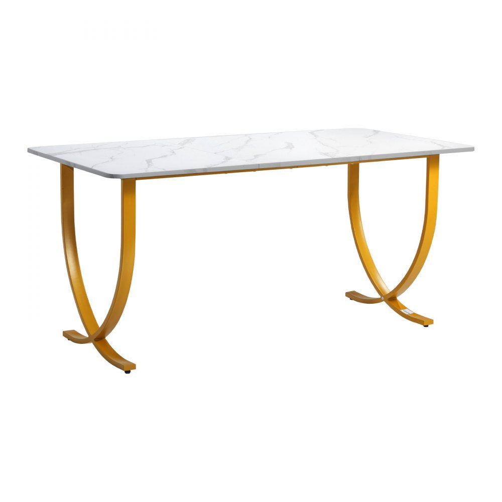 VEVOR Executive Desk, 63" W x 31.5" D Large Office Desk, Modern Computer Table Conference Meeting Room Table, Business Furniture Enlarged Desktop for Home Office, White and Gold