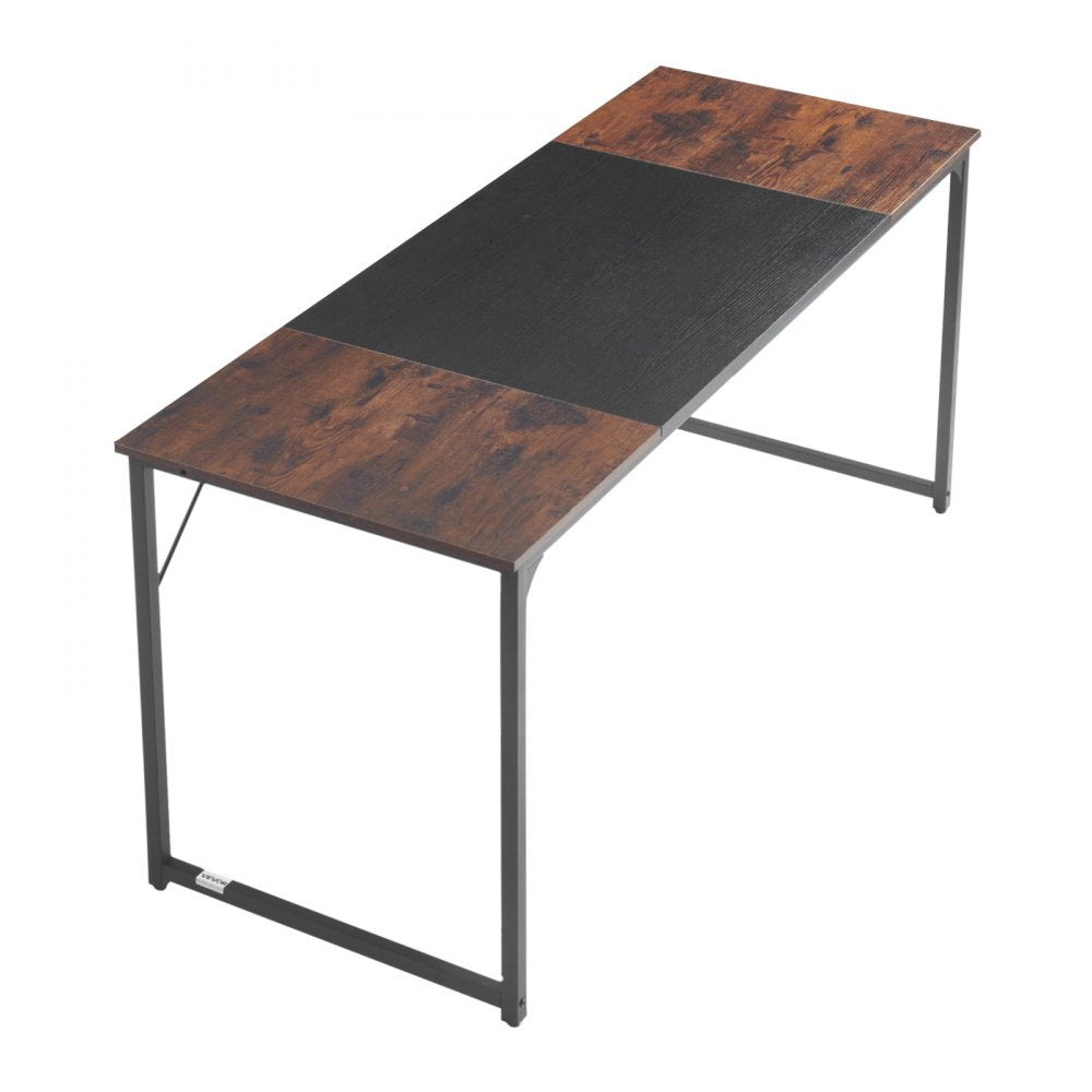 VEVOR Computer Desk, 63 Inch Office Gaming Desk for Home Office, Writing Study Work Modern Simple Table with Metal Frame for Large Legroom, Rustic Brown and Black