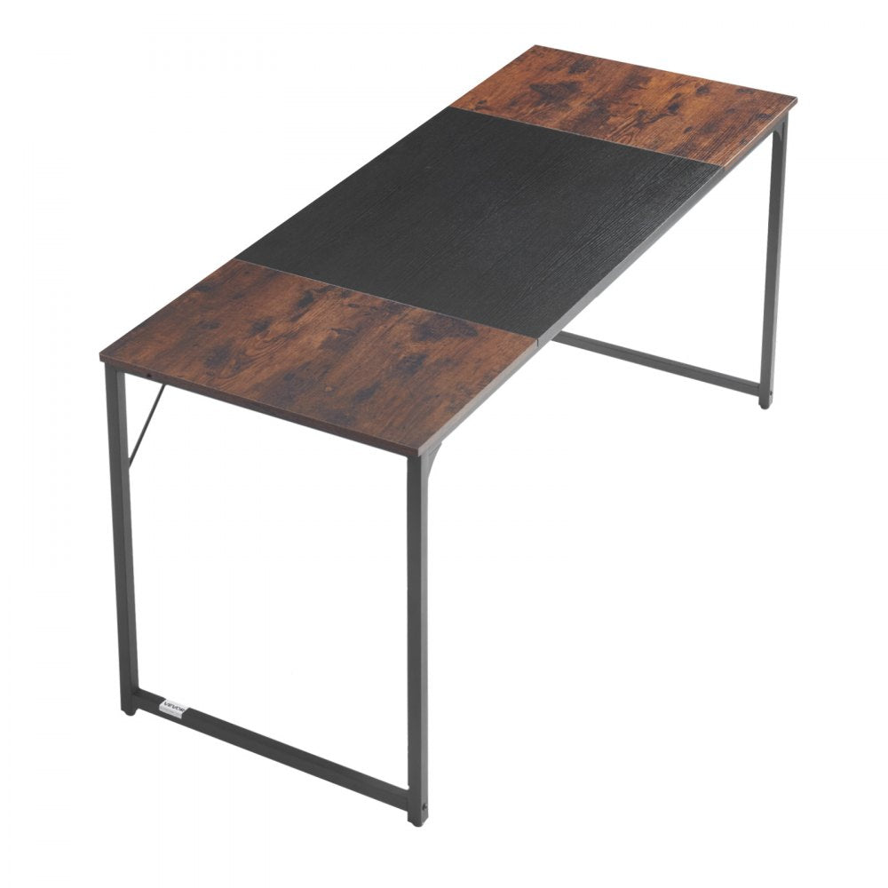VEVOR Computer Desk, 63 Inch Office Gaming Desk for Home Office, Writing Study Work Modern Simple Table with Metal Frame for Large Legroom, Rustic Brown and Black