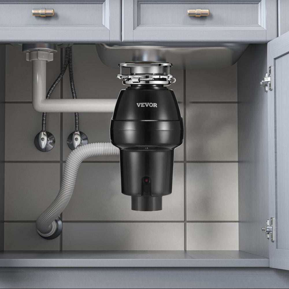 VEVOR Garbage Disposal, 1/2 HP 3450RPM Continuous Feed Food Waste Disposer, 3-Bolt Mount Food Waste Grinding System with Sound Reduction, Power Cord & Splash Guard for Kitchen Sinks