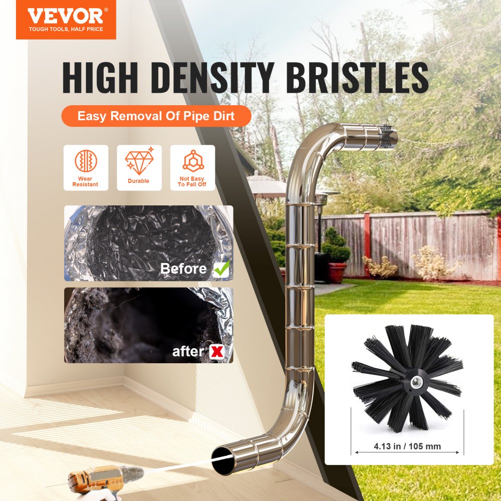 VEVOR 40 FEET Dryer Vent Cleaner Kit, 29 Pieces Duct Cleaning Brush, Reinforced Nylon Dryer Vent Brush with Complete Accessories, Dryer Cleaning Kit with Flexible Lint Trap Brush, Clamp Connectors