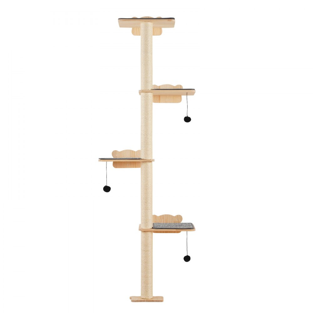 VEVOR 4 Tiers Cat Tree, Cat Wall Furniture Set with 4 Jumping Boards, Wall-Mounted Cat Floating Shelf up to 40 lbs, 12 mm Pine Wood Cat Perch for Sleeping, Playing, and Climbing