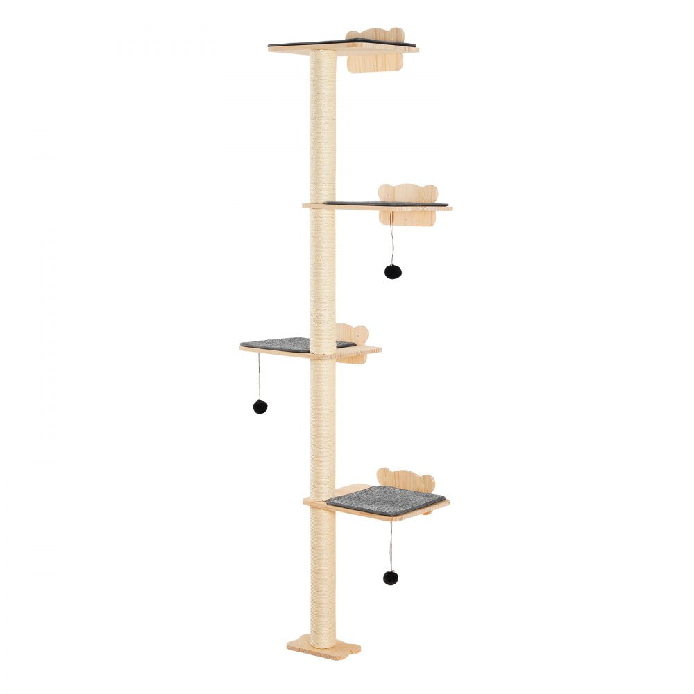 VEVOR 4 Tiers Cat Tree, Cat Wall Furniture Set with 4 Jumping Boards, Wall-Mounted Cat Floating Shelf up to 40 lbs, 12 mm Pine Wood Cat Perch for Sleeping, Playing, and Climbing