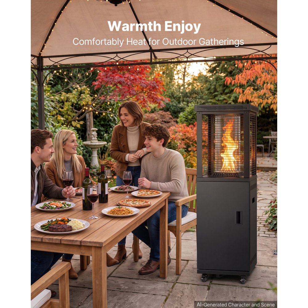 VEVOR 41000BTU Propane Patio Heater for Outdoor Use Portable with 2 Casters, for Party, Backyard, Home Garden, and Deck, Tip-Over Auto Shutoff, Stainless Steel Burner, Heats Up to 269 sq. ft., Black