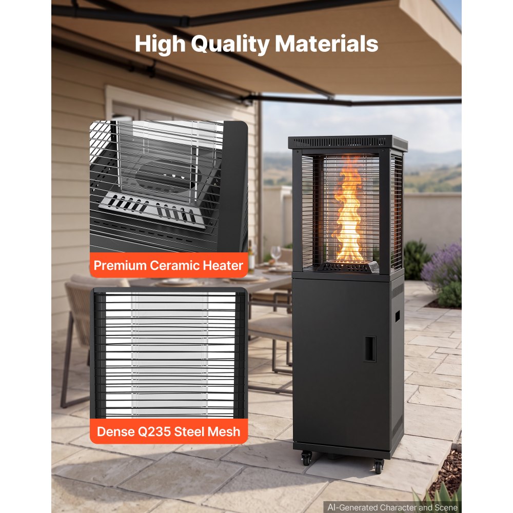 VEVOR 41000BTU Propane Patio Heater for Outdoor Use Portable with 2 Casters, for Party, Backyard, Home Garden, and Deck, Tip-Over Auto Shutoff, Stainless Steel Burner, Heats Up to 269 sq. ft., Black