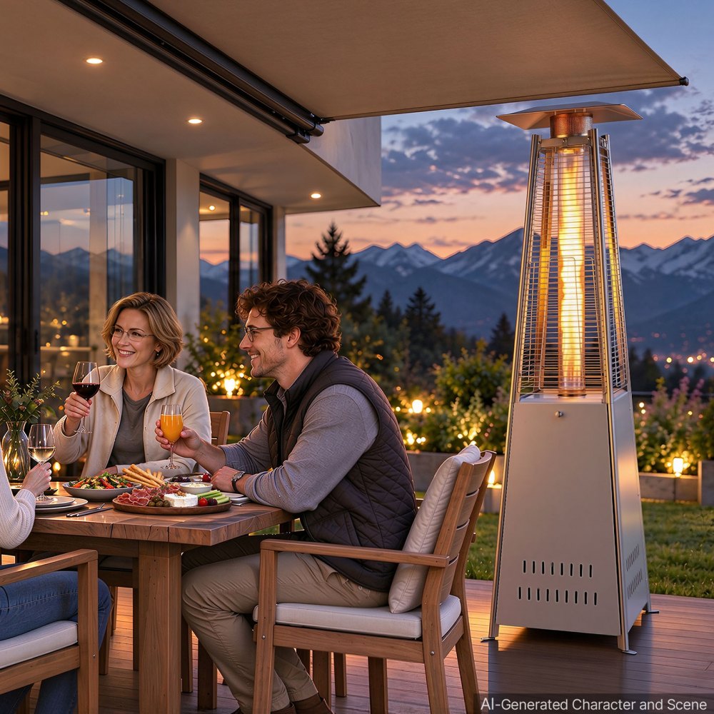 VEVOR 48000BTU Propane Patio Heater for Outdoor Use Portable with Wheels, for Party, Backyard, Home Garden, and Deck, Tip-Over Auto Shutoff, Stainless Steel Burner, Heats Up to 269 sq. ft., Silver