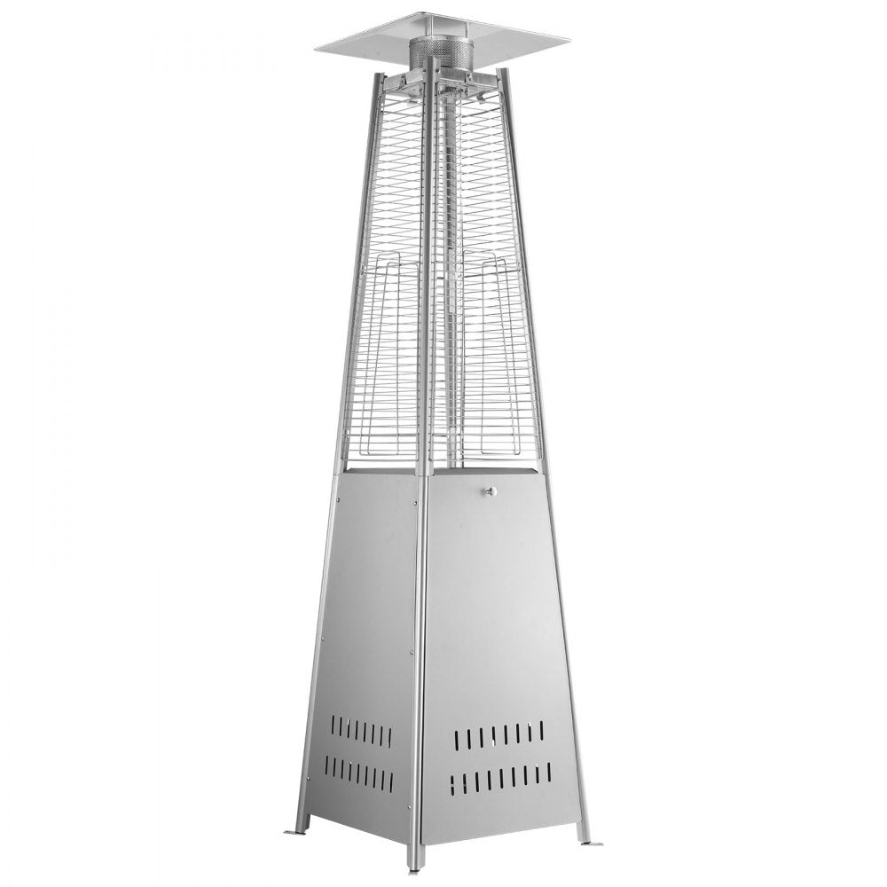 VEVOR 48000BTU Propane Patio Heater for Outdoor Use Portable with Wheels, for Party, Backyard, Home Garden, and Deck, Tip-Over Auto Shutoff, Stainless Steel Burner, Heats Up to 269 sq. ft., Silver