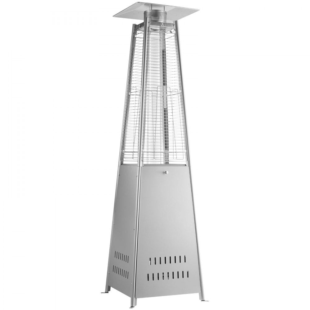 VEVOR 48000BTU Propane Patio Heater for Outdoor Use Portable with Wheels, for Party, Backyard, Home Garden, and Deck, Tip-Over Auto Shutoff, Stainless Steel Burner, Heats Up to 269 sq. ft., Silver