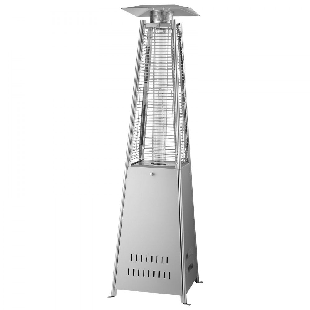 VEVOR 48000BTU Propane Patio Heater for Outdoor Use Portable with Wheels, for Party, Backyard, Home Garden, and Deck, Tip-Over Auto Shutoff, Stainless Steel Burner, Heats Up to 269 sq. ft., Silver