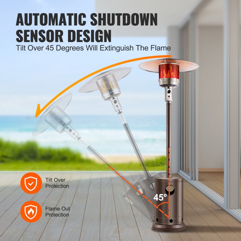 VEVOR Patio Heater for Outdoor Use, 50000BTU Propane Heater Tall Hammered With Round Table Design, Metal Burner and Wheels, Fixed Outdoor Patio Flame Heater for Patio, Party, Backyard, Garden, Bronze