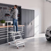 VEVOR 4-Step Rolling Warehouse Ladder, Industrial Alloy Steel Mobile Step Stair, with Handrails, Non-Slip Steps & Locking Wheels, 880LBS Capacity Heavy Duty Platform Ladder for Garage Library Factory