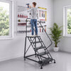 VEVOR 5-Step Rolling Warehouse Ladder, Industrial Alloy Steel Mobile Step Stair, with Handrails, Non-Slip Perforated Steps & Self-Locking Wheels, 450LBS Heavy Duty Platform Ladder for Garage Library