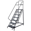 VEVOR 7-Step Rolling Warehouse Ladder, Industrial Alloy Steel Mobile Step Stair, with Handrails, Non-Slip Perforated Steps & Self-Locking Wheels, 450LBS Heavy Duty Platform Ladder for Garage Library