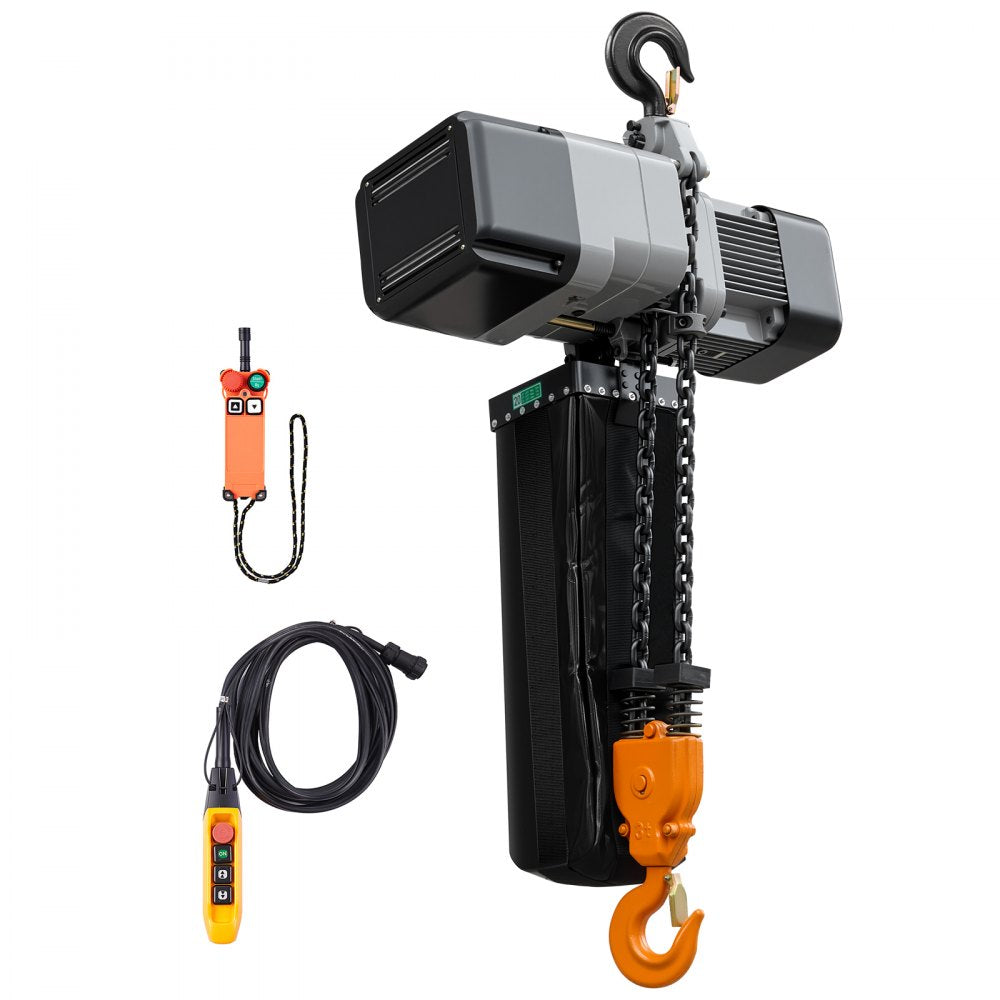 VEVOR 6000 lbs Electric Chain Hoist 30 ft Lift Three-Phase Overhead Crane, Double G100 Chain with 328 ft Wireless & 27 ft Wired Remote Control, 208-240V/440-480V, for Factories, Warehouses, Garages