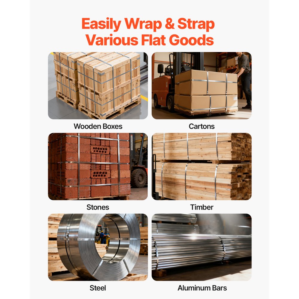 VEVOR Banding Strapping Kit, Heavy Duty A3 Steel Banding Sealer Tool with Adjustable Width, Manual Metal Pallet Packaging Strapping Kit for Warehouse, Transportation, Industrial Bundling, Home Use