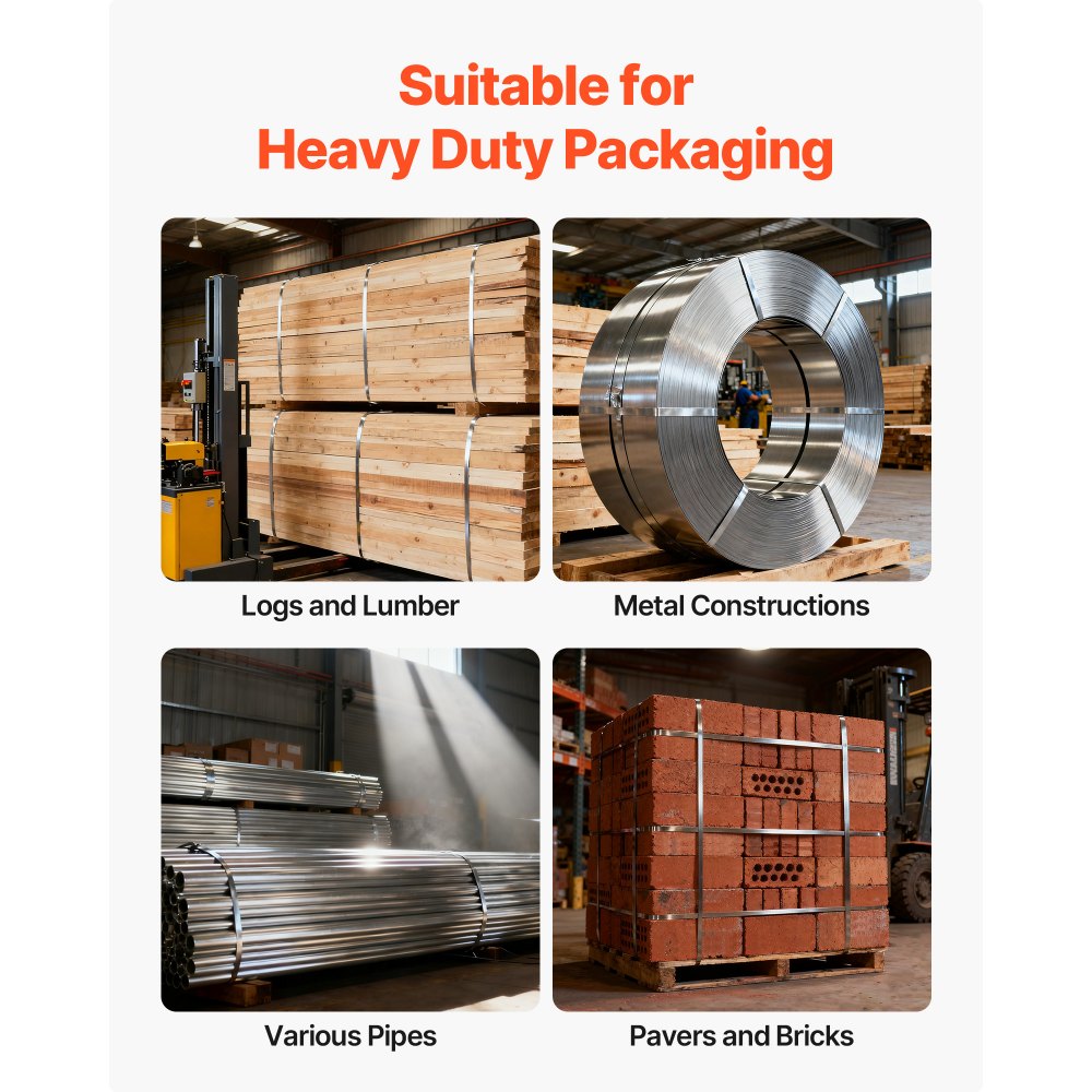 VEVOR Steel Banding Strapping Kit, Heavy Duty Banding Sealer Tool with 400 ft Binding Straps, 400 Metal Clasps, Manual Pallet Packaging Strapping Kit for Warehouse, Transportation, Industrial Bundling