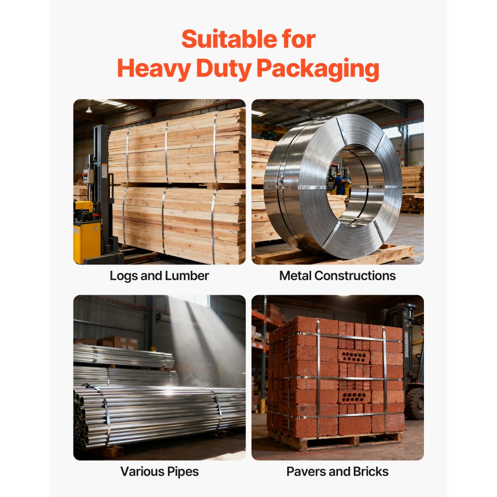 VEVOR Steel Banding Strapping Kit, Heavy Duty Banding Sealer Tool with 200 ft Binding Straps, 200 Metal Clasps, Manual Pallet Packaging Strapping Kit for Warehouse, Transportation, Industrial Bundling