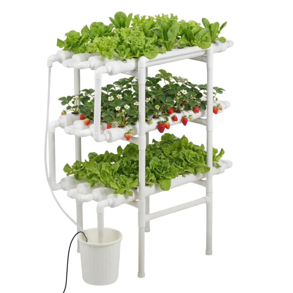 VEVOR Hydroponics Growing System Kit, 3-Tier 108 Sites UPVC Pipe Hydroponic Grow Kit with Timed Irrigation, Sun & Light Blocking Pipes, Indoor Home Garden Vegetable Planting Grow Kits for Fruit Herb