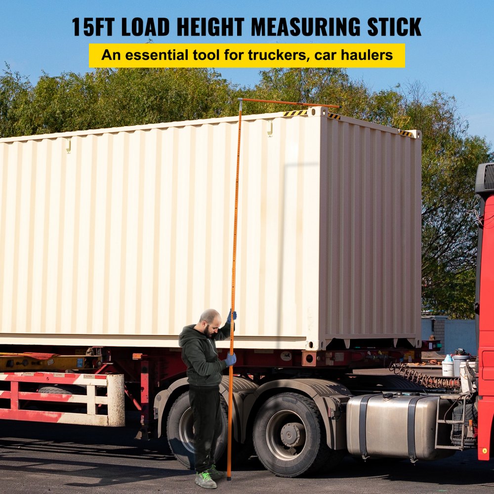 VEVOR Load Height Measuring Stick, 15\' Sturdy Fiberglass Truck Height Stick with Adjustable Pole, Non-conductive Truck Height Measuring Stick with Carrying Bag, Height Stick for Trucks, Car Haulers