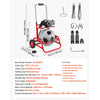 VEVOR Drain Cleaner Machine 75 FT x 1/2 Inch, Sewer Snake Auger on Wheels, Manual Feed Drain Cleaning Machine with Adjustable Drum Angle, 6 Cutters & Air-activated Foot Switch for 2" to 6" Pipes