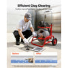 VEVOR Drain Cleaner Machine 75 FT x 3/8 Inch, Sewer Snake Auger on Wheels, Manual Feed Drain Cleaning Machine with Adjustable Drum Angle, 6 Cutters & Air-activated Foot Switch for 2" to 4" Pipes