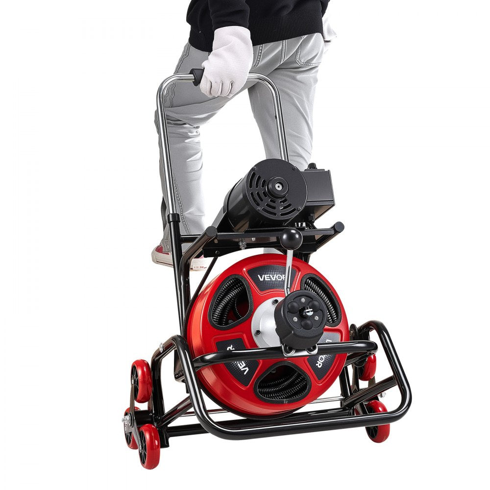 VEVOR Drain Cleaner Machine 100 FT x 1/2 Inch, Auto Feed Sewer Snake Auger, Portable Drain Cleaning Machine with Climbing Wheels, Adjustable Drum, 8 Cutters & Foot Switch for 2" to 6" Pipes