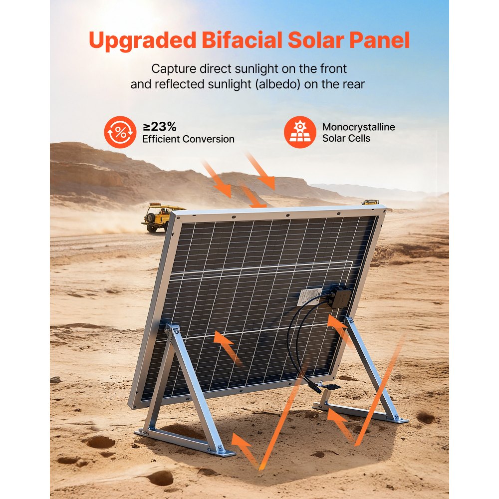 VEVOR 2PCS 100W Bifacial Solar Panels, 23% High-Efficiency N-Type Monocrystalline PV Module with MC4 Output & Aluminum Frame, IP67 Waterproof Solar Panel for Car Boat RV Flat Rooftop Off-Grid