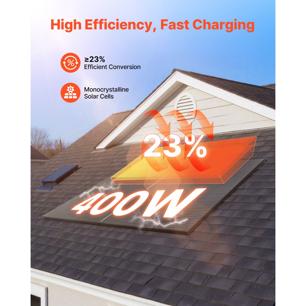 VEVOR 2PCS 400W Monocrystalline Solar Panels, 23% High-Efficiency Mono PV Module with Stable MC4 Output & Aluminum Frame, IP65 Waterproof Solar Panel for Car Boat RV Flat Rooftop Off-Grid Applications