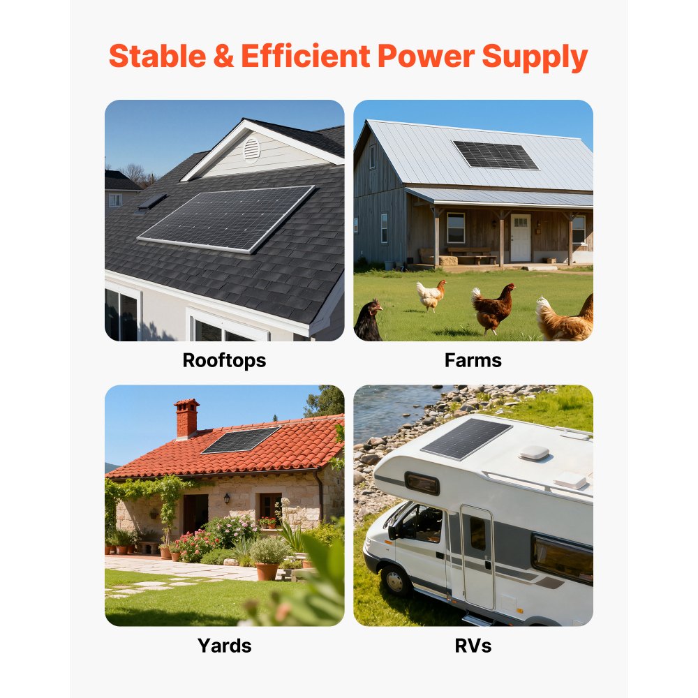 VEVOR 4PCS 100W Monocrystalline Solar Panels, 23% High-Efficiency Mono PV Module with Stable MC4 Output & Aluminum Frame, IP65 Waterproof Solar Panel for Car Boat RV Flat Rooftop Off-Grid Applications