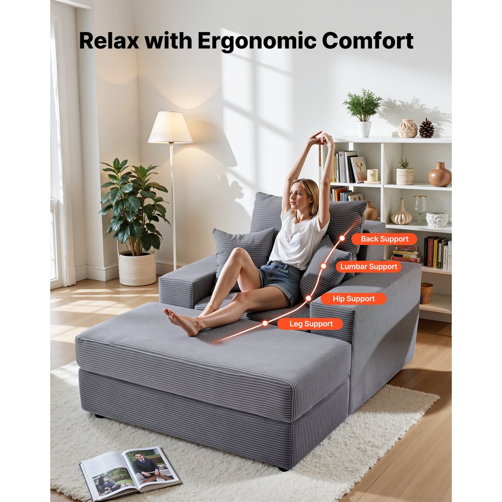 Relax with ergonomic comfort lifestyle image (grey chaise lounge)