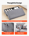 Thoughtful design: movable storage ottoman, side pocket, pillows