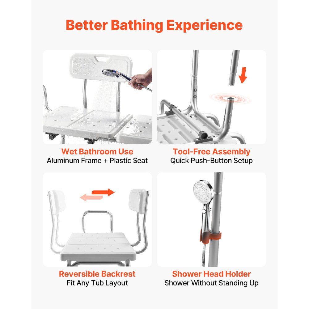 VEVOR Tub Transfer Bench for Bathtub, 400 lbs Capacity Heavy Duty Shower Chair with Arm, Backrest and Curtain Slot, Height Adjustable Shower Bench Bath Seat for Adults, Seniors, Elderly and Disabled