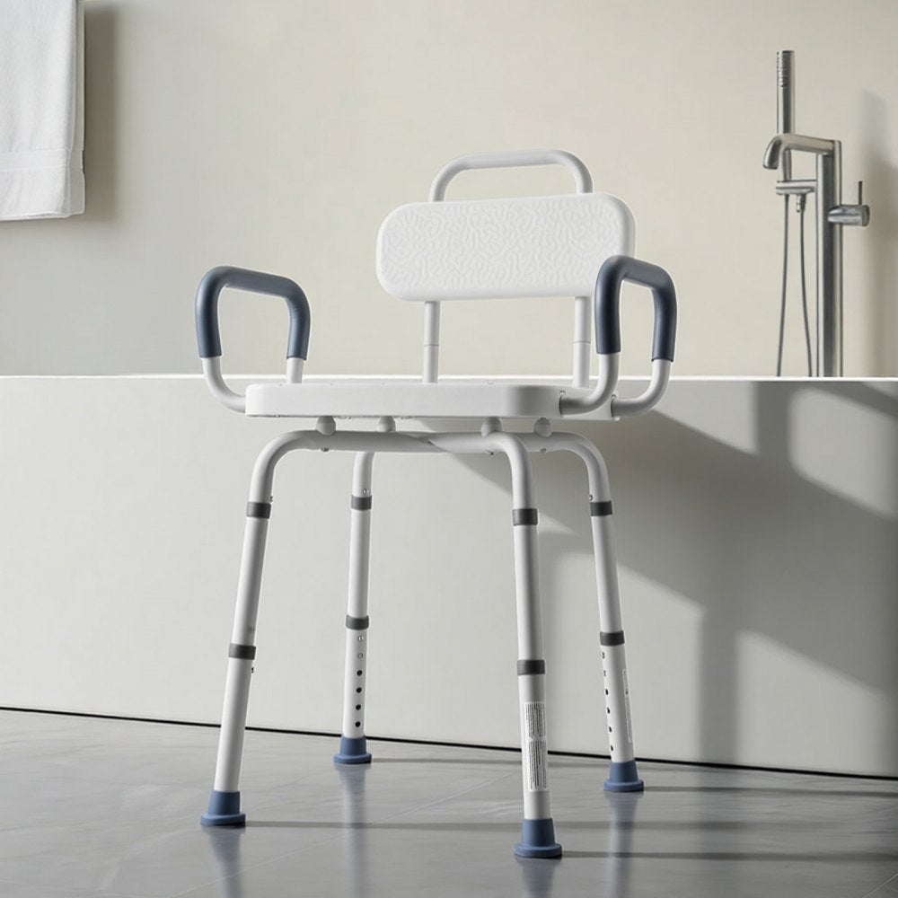VEVOR Swivel Shower Chair with Arms and Back, 400 lbs Heavy Duty Bench Seat for Inside Shower Stall and Bathtub, Height Adjustable Bathroom Bath Tub Seat for Adults, Seniors, Elderly and Disabled