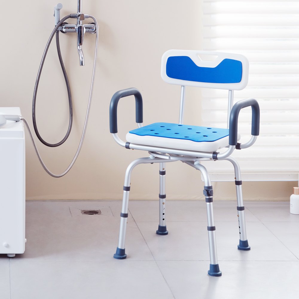 VEVOR Swivel Shower Chair 360 Degree, Adjustable Shower Seat with Armrests and Backrest for Inside Shower or Bathtub, Non-Slip Rotating Bathtub Chair Seat for Elderly Disabled Injured, 400lbs Capacity