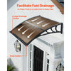 VEVOR Awnings for Door Entrance, 38 x 40 in, Exterior Front Door Window Awnings with Drainage & ABS Bracket, Rain Snow Sun Protection, Overhang Polycarbonate Door Canopy for Porch Patio, Brown