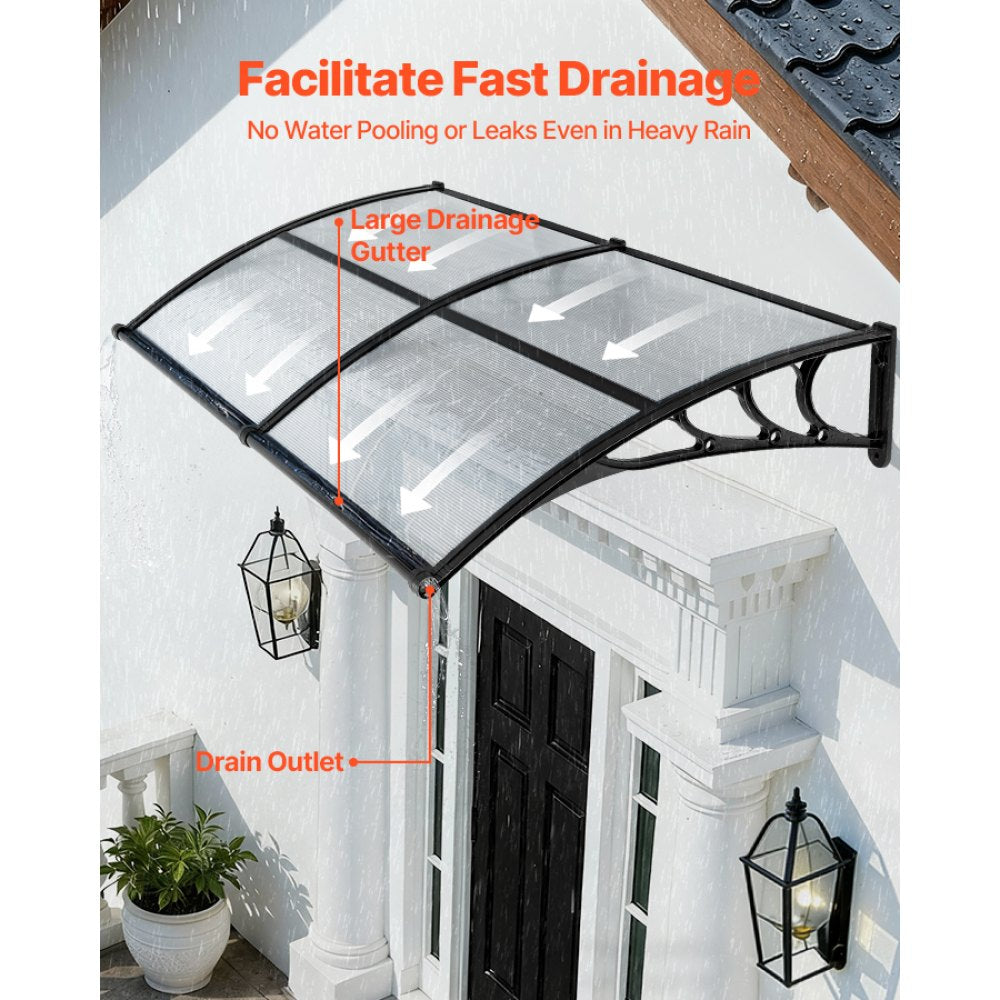 VEVOR Awnings for Door Entrance, 38 x 78 in, Exterior Front Door Window Awnings with Drainage & ABS Bracket, Rain Snow Sun Protection, Overhang Polycarbonate Door Canopy for Porch Patio, Clear