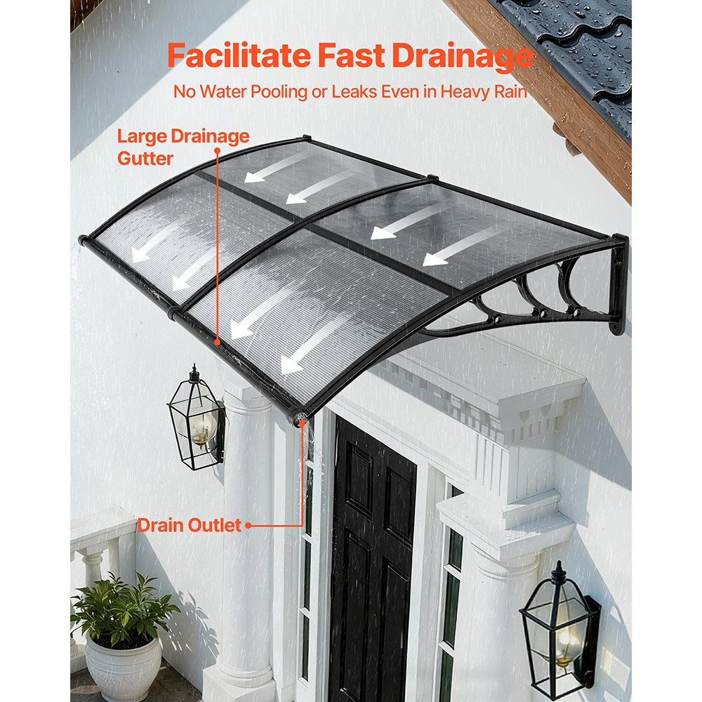 VEVOR Awnings for Door Entrance, 38 x 78 in, Exterior Front Door Window Awnings with Drainage & ABS Bracket, Rain Snow Sun Protection, Overhang Polycarbonate Door Canopy for Porch Patio, Smoky Gray