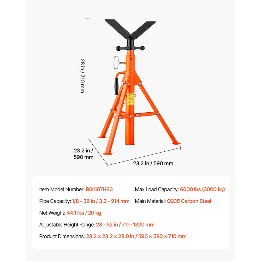 VEVOR 6600lbs 4-in-1 Pipe Stand with V/U/Flat Heads and Mount Plate, 4-in-1 Versatile, 28-52 in Adjustable Height, Folding Portable Design, for Welding, Construction, Fabrication, DIY Projects